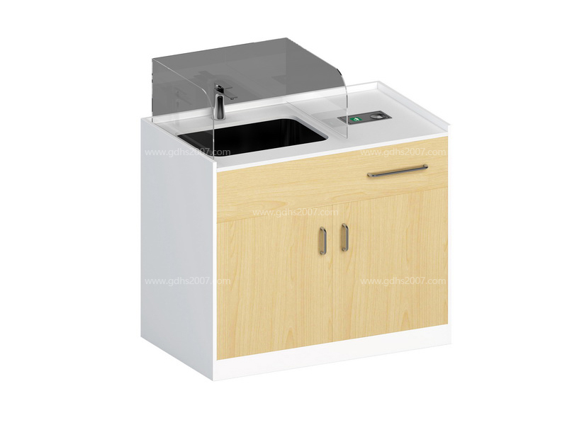 配有垃圾桶的洗手盆柜上加亚克力防水罩医用家具系列